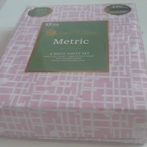 Queen Sheet Set Pink white polka dots stripe